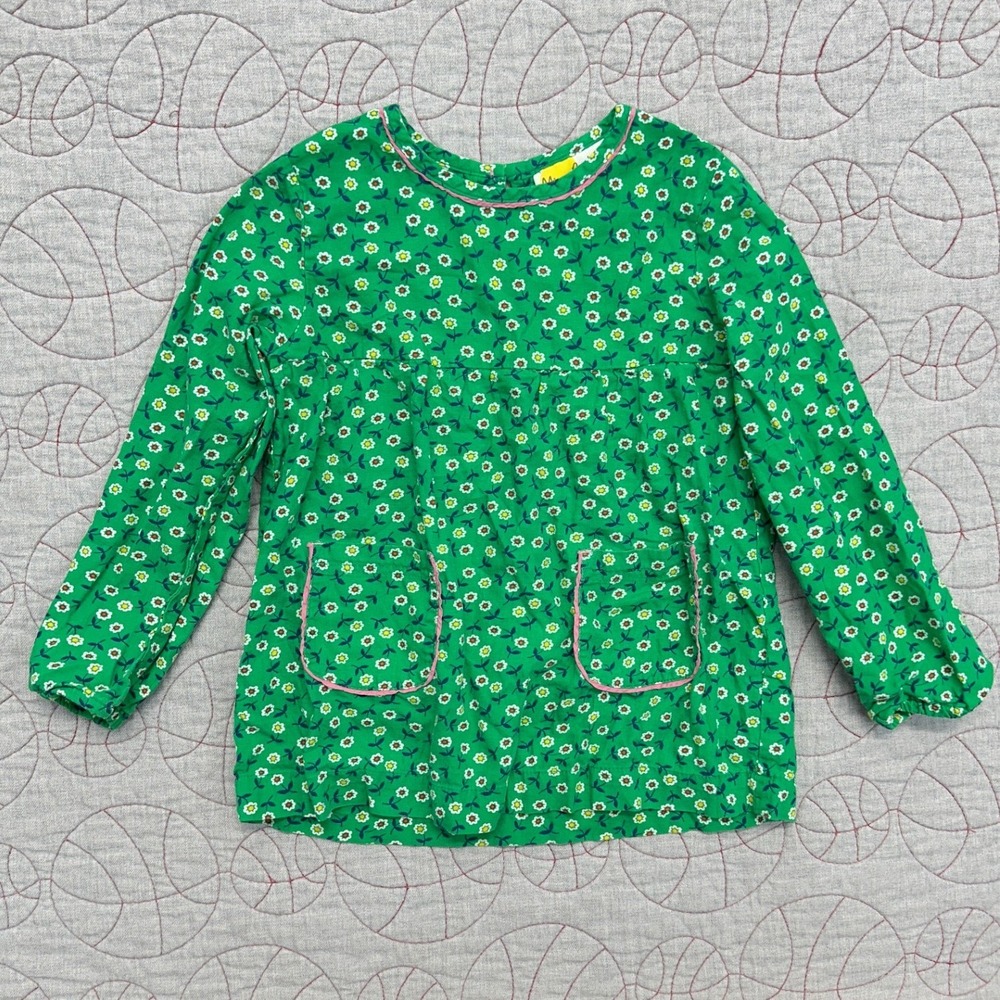 Mini Boden Tunic Top Green Floral Daisy Long Sleeve / Girls 5-6 Years